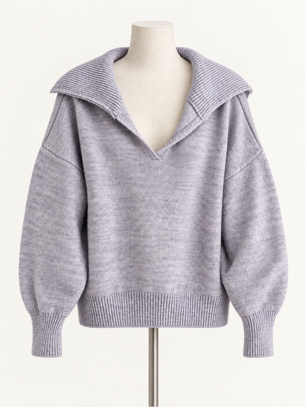 Topshop Lilac Wide Ribbed Fold-Over Collar V-Neck Sweater